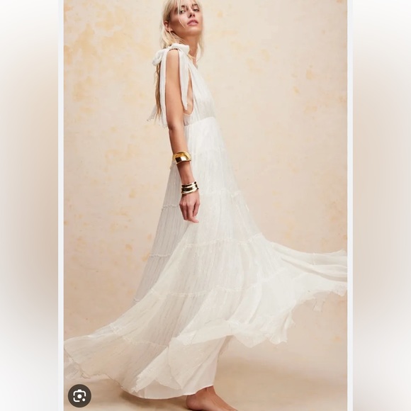 Free People FP One Milani Metallic Tie Shoulder Ethereal Maxi Dress XL